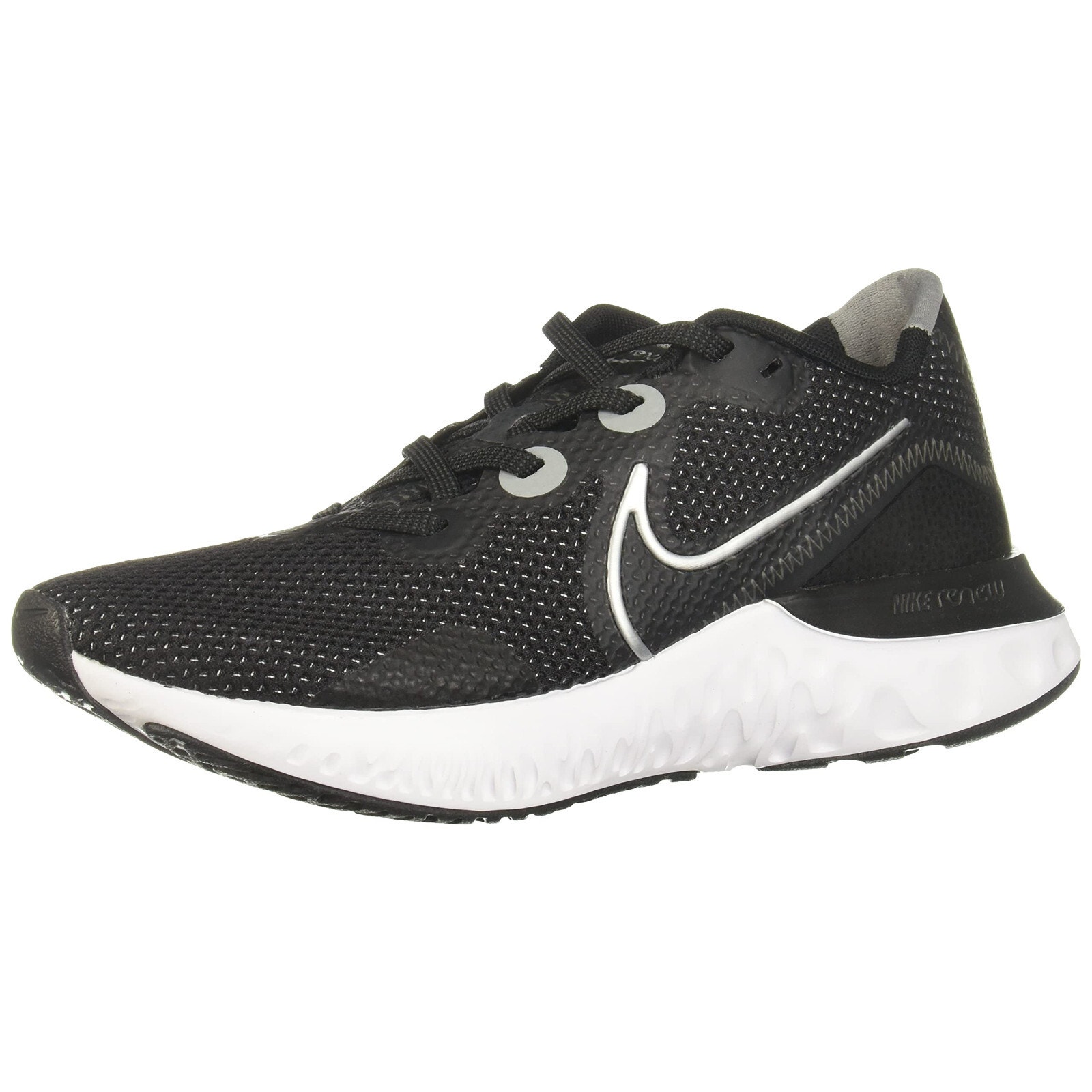 Nike Renew Run Low Trainers Women Shoes Black Metallic Silver White Size 9 M